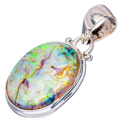 Oval opal pendant in sterling silver, multicolor iridescent stone with bail