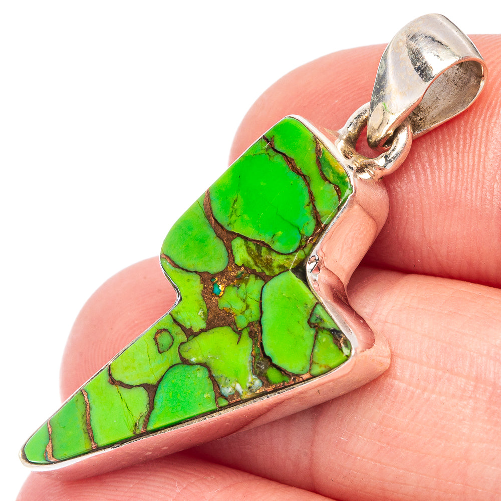 Green Copper Composite Turquoise Pendant 1 1/2" (925 Sterling Silver) P44585