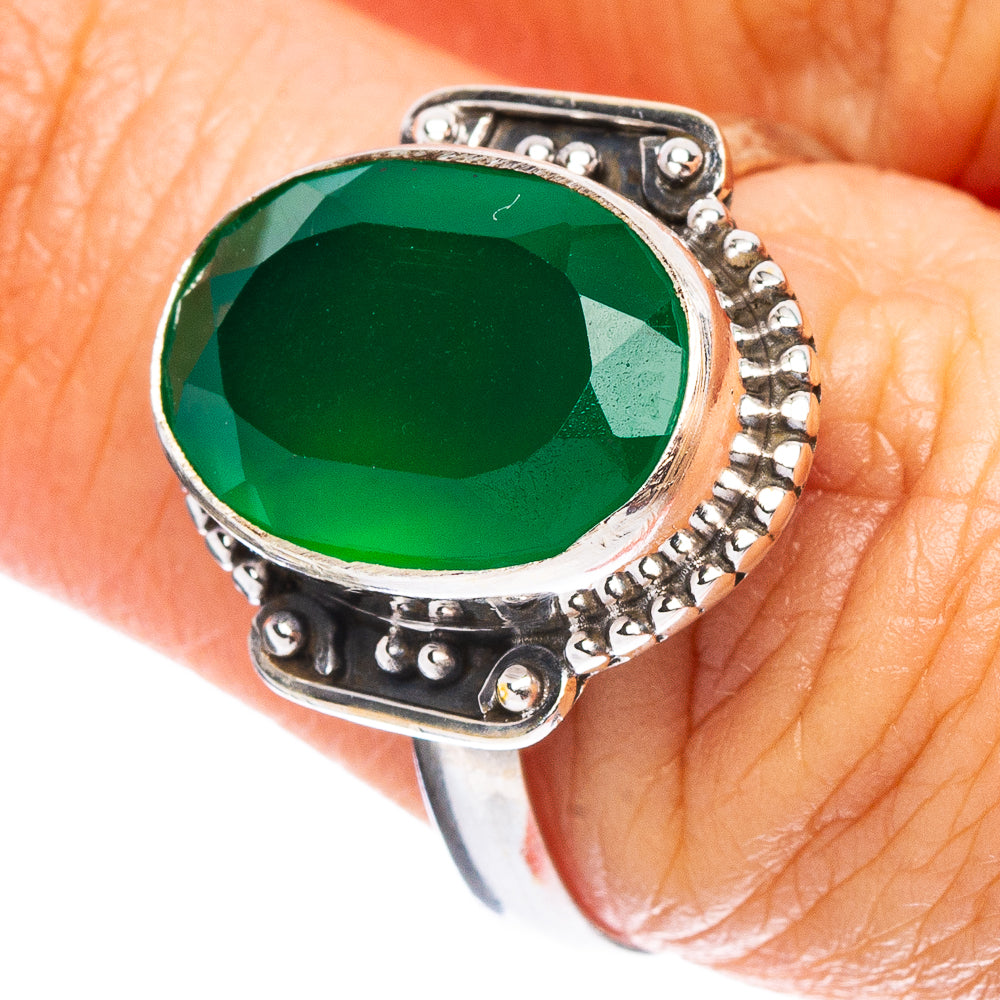 Green Onyx Ring Size 7.75 (925 Sterling Silver) R7921