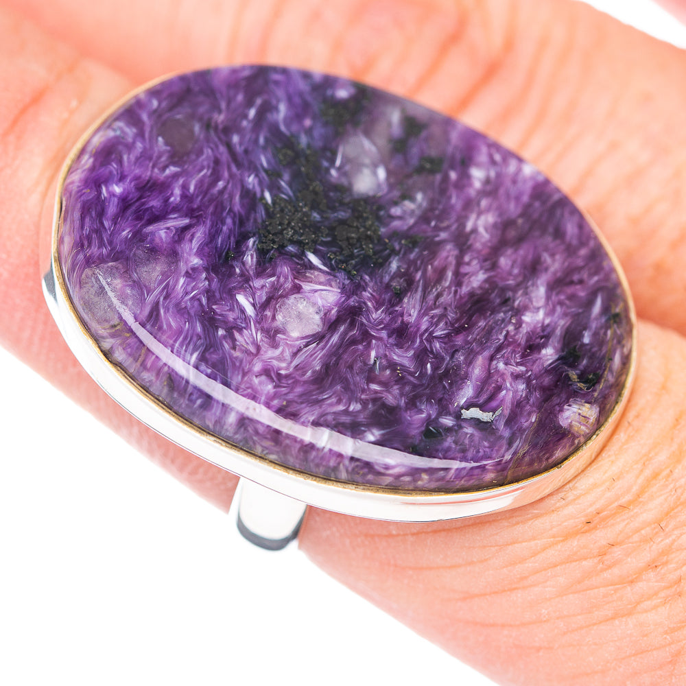Large Premium Charoite Ring Size 7.25 Adjustable (.925 Sterling Silver)