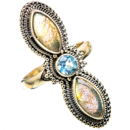Large Labradorite, Blue Topaz Ring Size 9 (925 Sterling Silver) RING137993