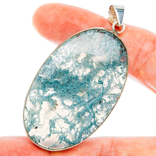 Premium Horse Canyon Green Moss Agate Pendant 2 3/8" (.925 Sterling Silver)