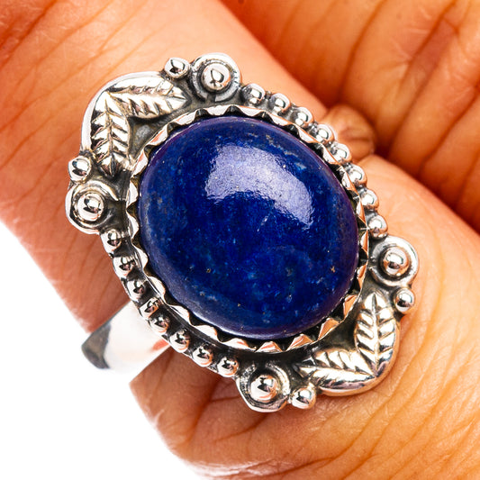 Oval lapis lazuli gemstone ring in .925 sterling silver, dark blue stone