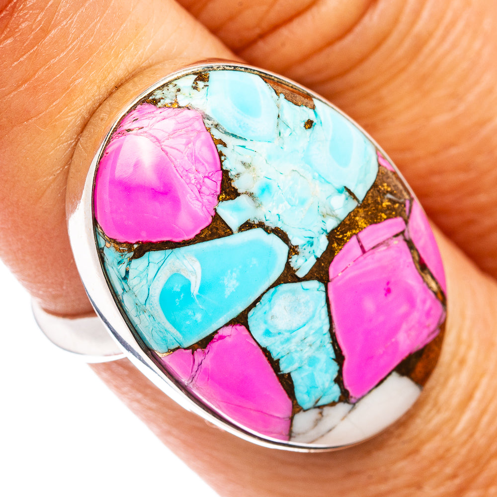 Premium Cotton Candy Dahlia Turquoise Ring Size 7 Adjustable (.925 Sterling Silver)