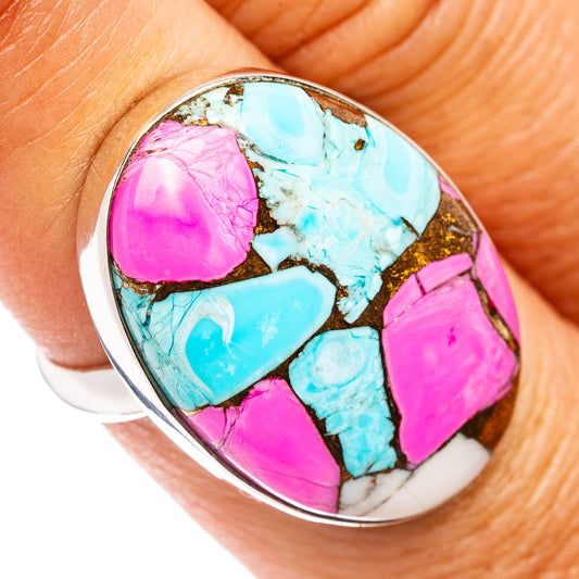 Premium Cotton Candy Dahlia Turquoise Ring Size 7 Adjustable (.925 Sterling Silver)