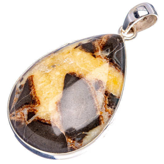 Septarian stone teardrop pendant in .925 sterling silver with loop bail