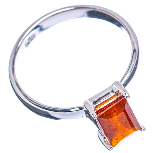 Square orange kyanite ring in .925 sterling silver, visible bezel prongs on band size 7
