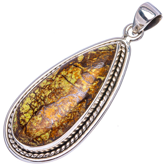 Elongated oval .925 sterling silver pendant with gold-brown gaspeite stone in embossed border