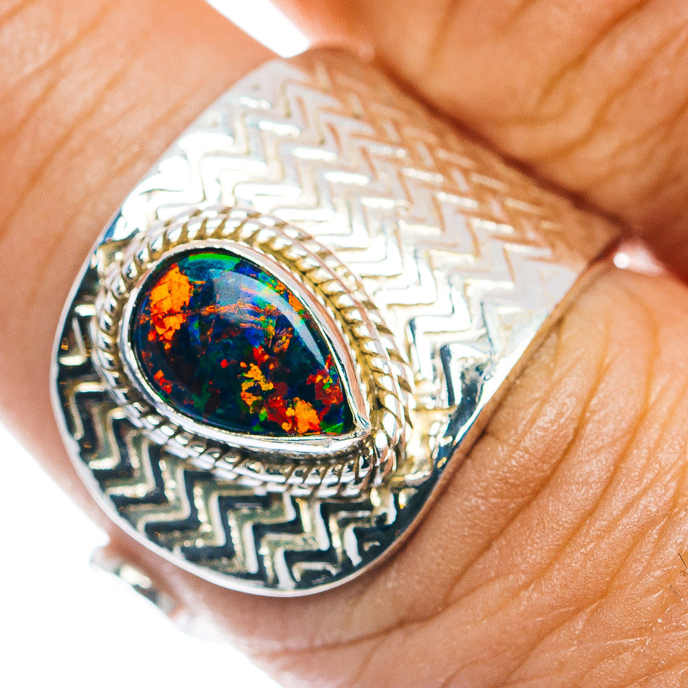 Synthetic Opal Ring Size 7 Adjustable (.925 Sterling Silver)