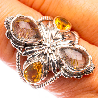 Large Rutilated Quartz, Citrine Ring Size 8.75 (925 Sterling Silver) R141643