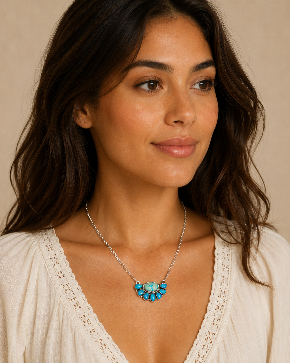 Southwestern Style Sierra Bella Turquoise Necklace 21" (.925 Sterling Silver)