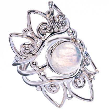 Sterling silver moonstone ring, oval glowing center with leaf-like filigree and prongs