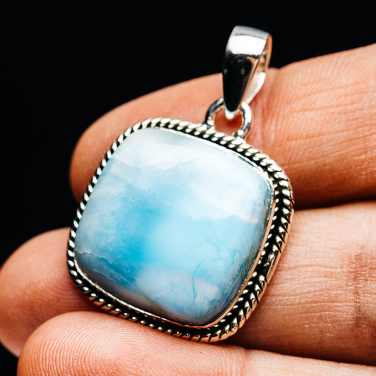 Premium Larimar Pendant 1 3/8" (.925 Sterling Silver)
