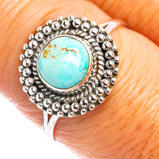 Sonoran South Hill turquoise cabochon dainty sterling silver ring with bead frame