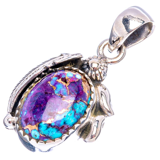 Purple and turquoise cabochon pendant in .925 sterling silver bezel, teardrop