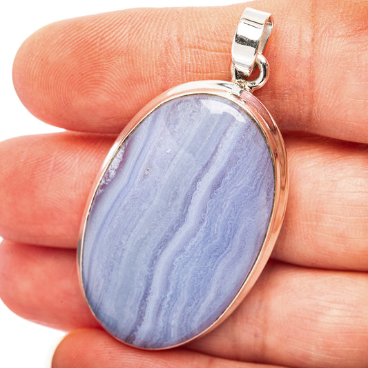 Blue Lace Agate Pendant 2 1/8" (.925 Sterling Silver)