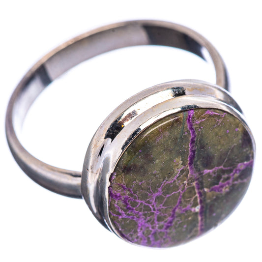 Sterling silver ring, close-up of round purple veined cabochon
