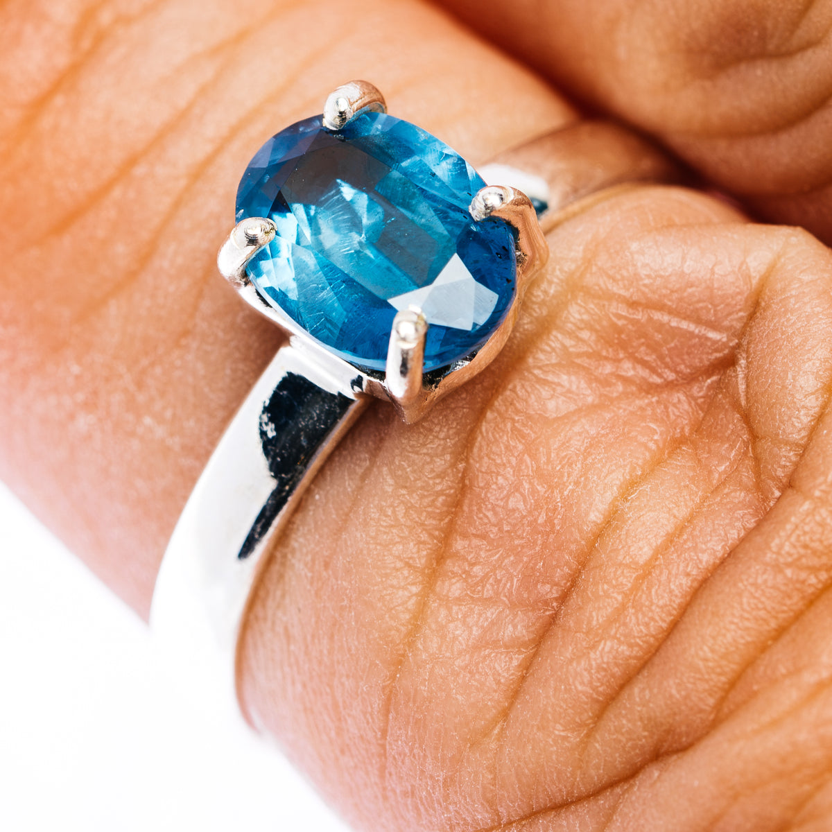 Faceted Deep Teal Blue Kyanite Ring Size 7 (.925 Sterling Silver)