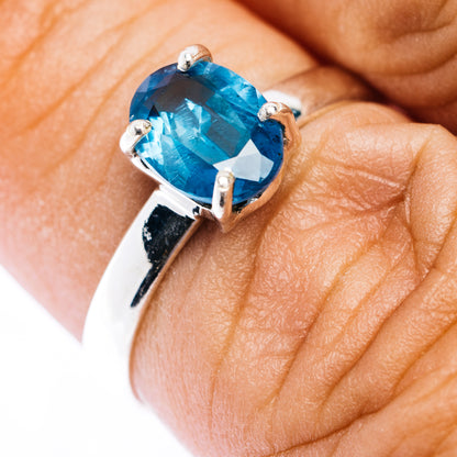 Faceted Deep Teal Blue Kyanite Ring Size 7 (.925 Sterling Silver)