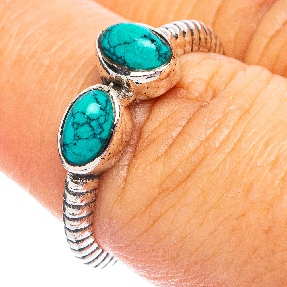Dainty turquoise howlite cabochon ring in 925 sterling silver, size 6.75