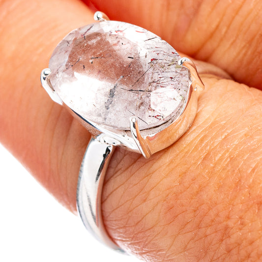 Sterling silver ring with teardrop Super Seven crystal, silver prongs, size 7.75