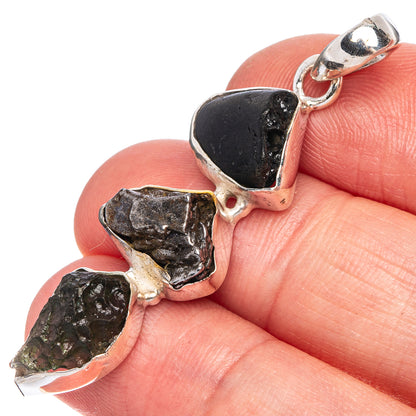 Rare Czech Moldavite, Shungite, Black Onyx Pendant 1 7/8" (925 Sterling Silver) P40462