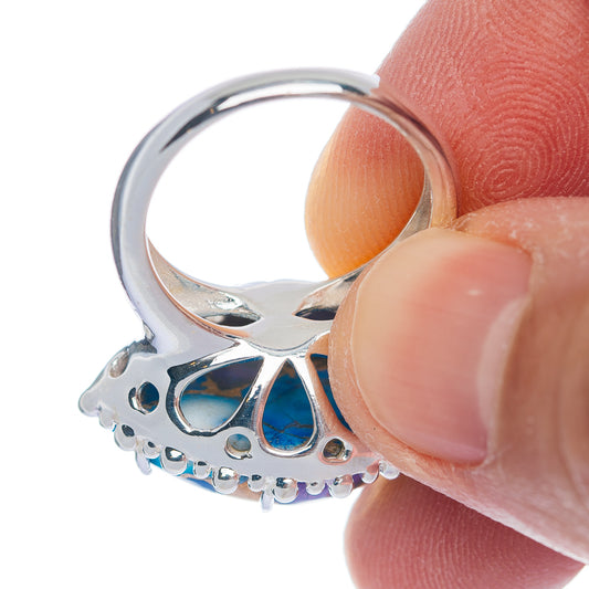 Exclusive Violet Blue Dahlia Mohave Turquoise Ring Size 6.5 (.925 Sterling Silver)