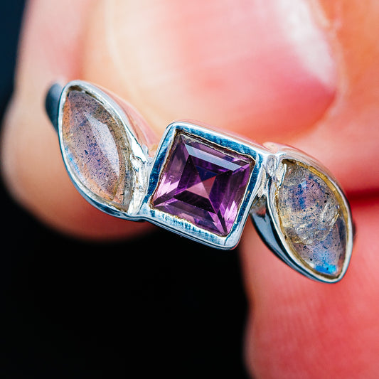 Amethyst, Labradorite Ring Size 6.5 (.925 Sterling Silver)