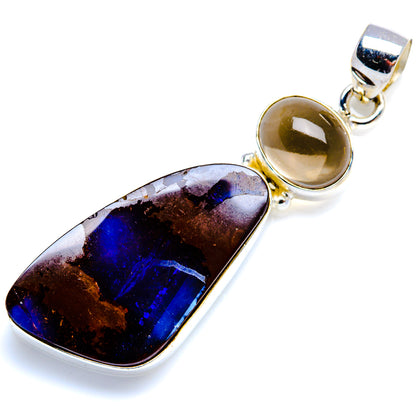Boulder Opal, Smoky Quartz 925 Sterling Silver Pendant 2" (925 Sterling Silver) PD38416
