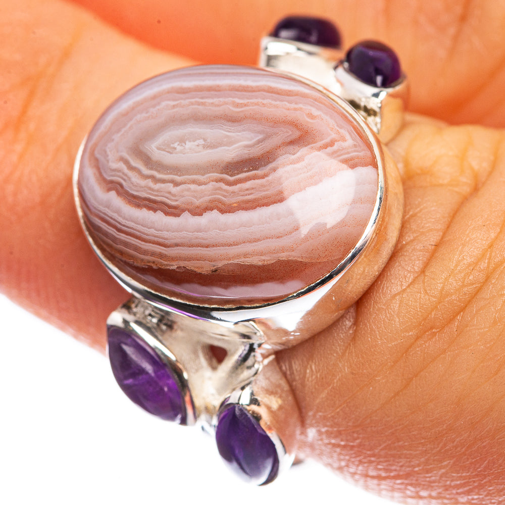 Red Botswana Agate, Amethyst 925 Sterling Silver Ring Size 6.5