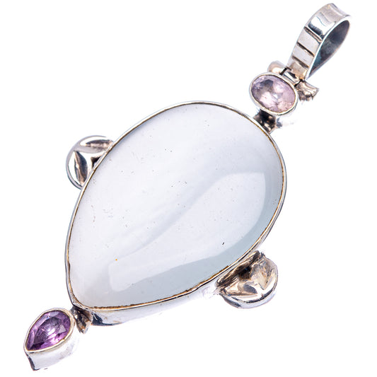 Sterling silver oval cat's-eye pendant with round amethyst stone and small side prongs
