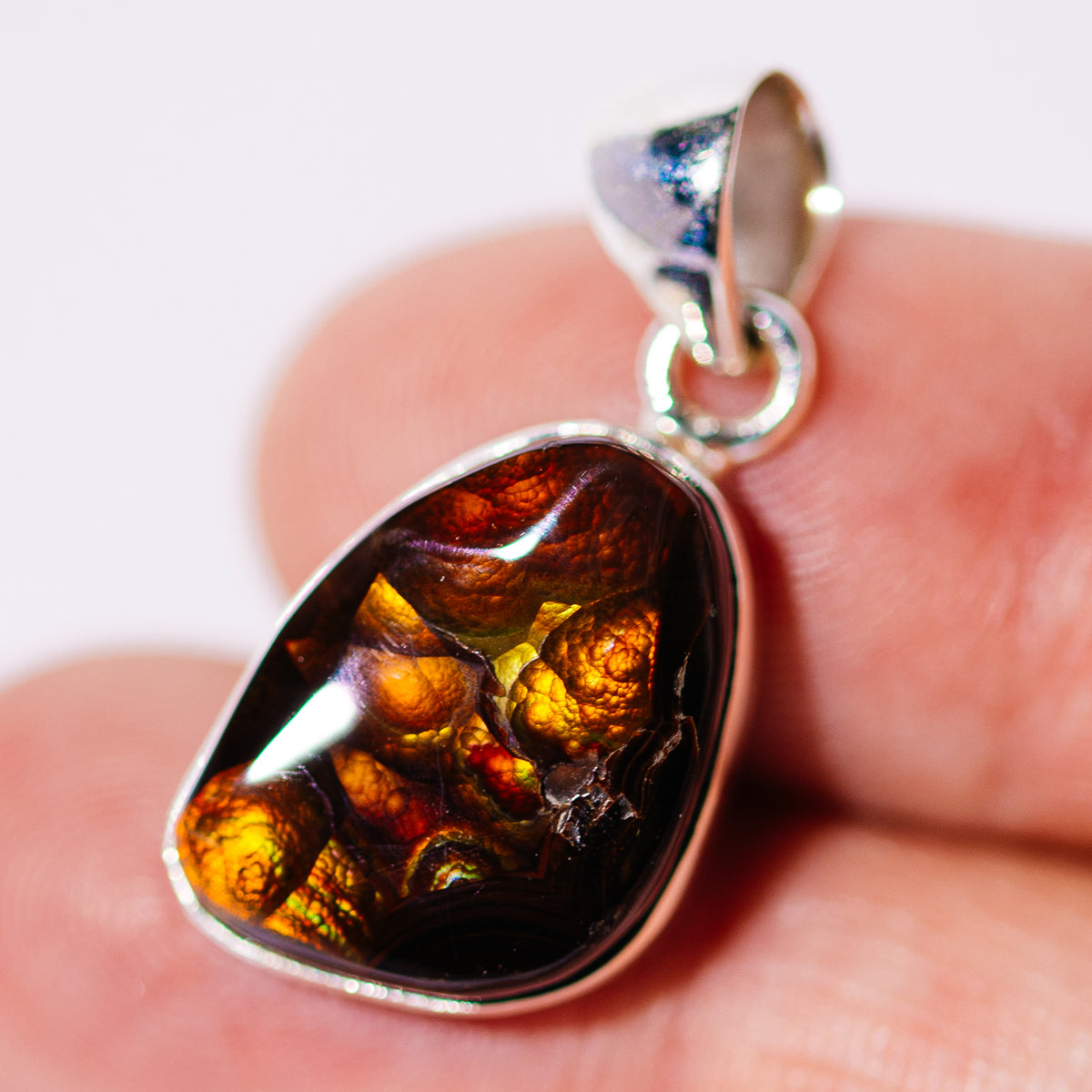 AAA Top Grade Mexican Fire Agate Pendant 1 1/8" (.925 Sterling Silver)