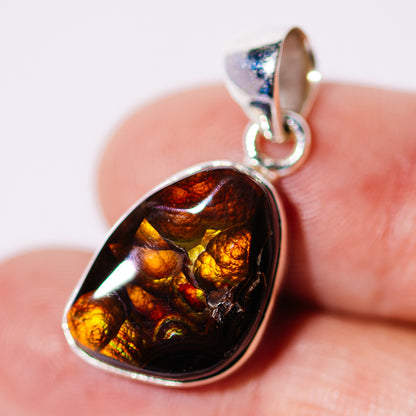 AAA Top Grade Mexican Fire Agate Pendant 1 1/8" (.925 Sterling Silver)