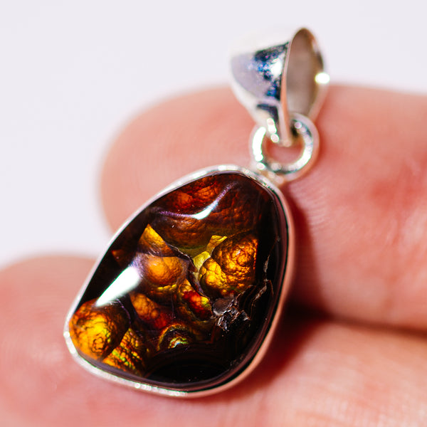 AAA Top Grade Mexican Fire Agate Pendant 1 1/8" (.925 Sterling Silver)