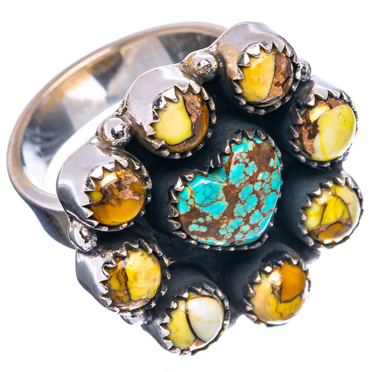 Sterling silver ring with turquoise center oval and yellow stones in black bezel