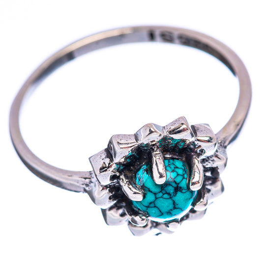 Sterling silver turquoise ring, ornate scalloped setting with teal cabochon