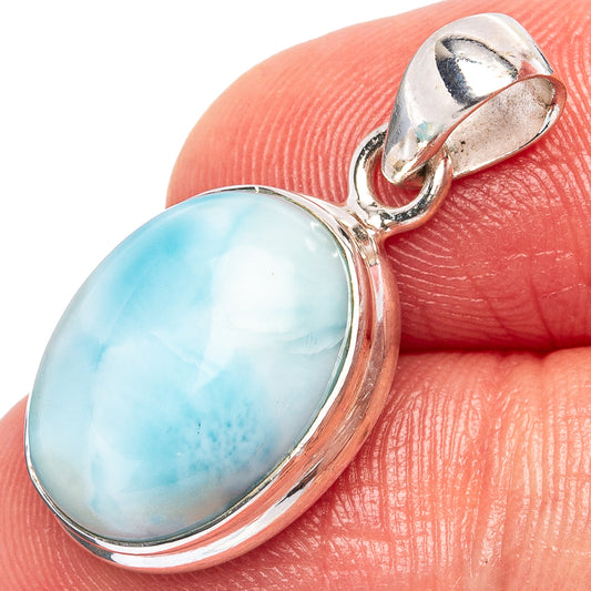 Larimar pendant .925 sterling silver, oval blue-green stone on bail clasp
