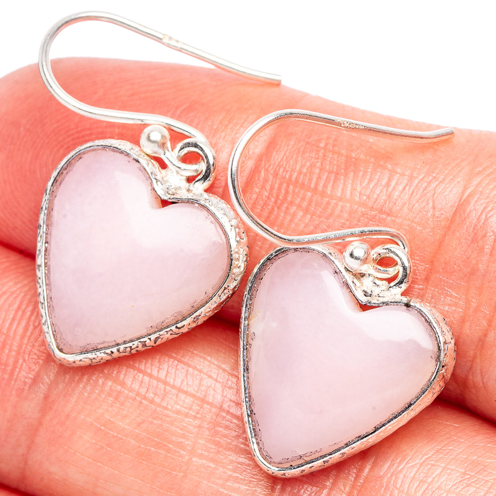 925 sterling silver heart earrings with pale pink opal heart stones and hooks