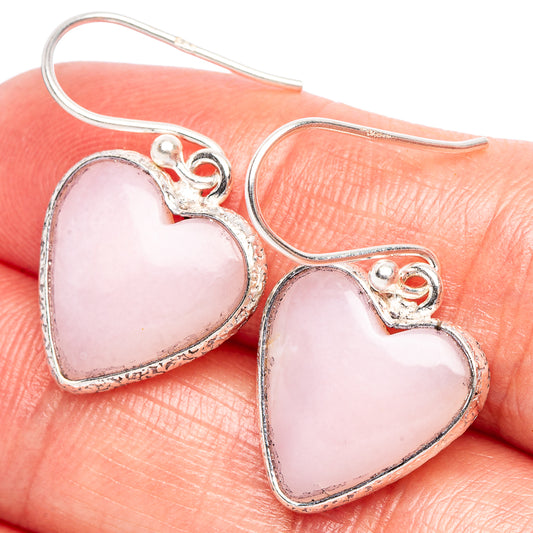 Pink Opal Heart Earrings 1 1/8" (925 Sterling Silver) E2350