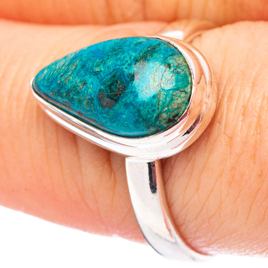 Sterling silver oval chrysocolla ring with teal-blue stone, size 8