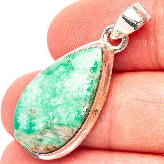 Sterling silver variscite teardrop pendant with green gemstone and polished bezel