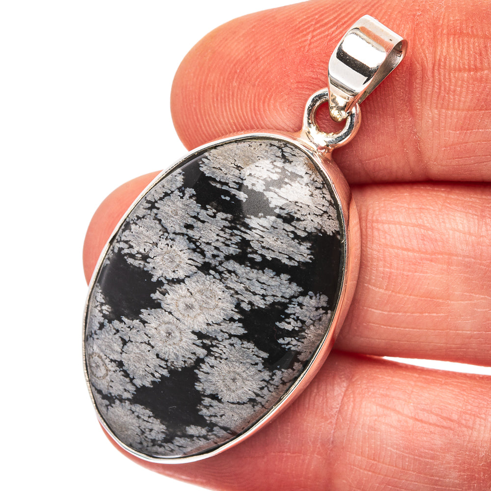 Snowflake Obsidian Pendant 1 5/8" (.925 Sterling Silver)