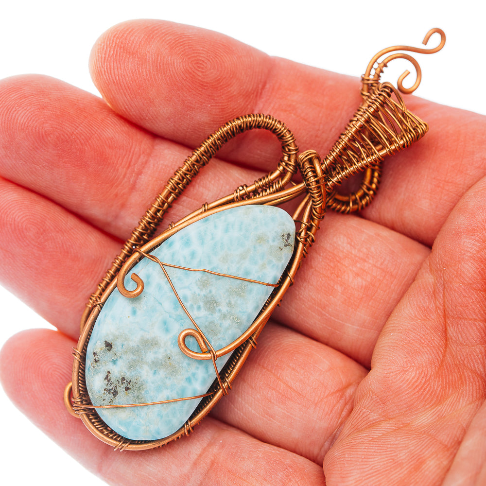 Larimar Wire Wrap Pendant 3" (Copper)