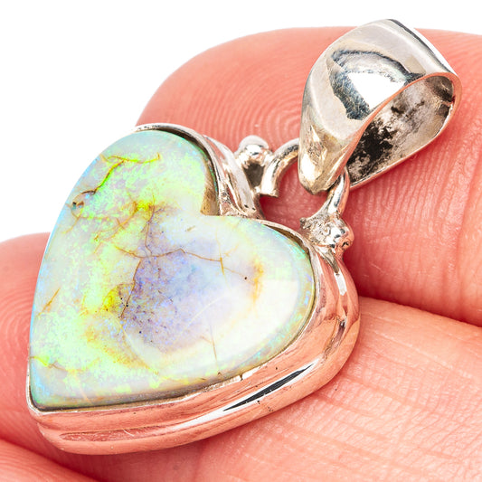Rare Sterling Opal Heart Pendant 1 1/8" (925 Sterling Silver) P42890