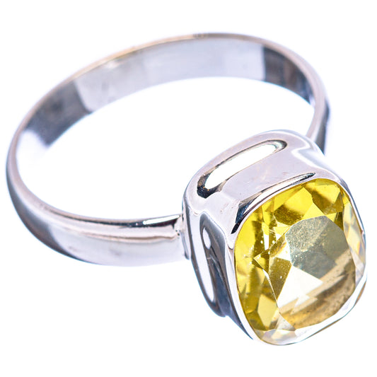 Polished sterling silver ring with faceted oval lemon quartz gemstone, side view