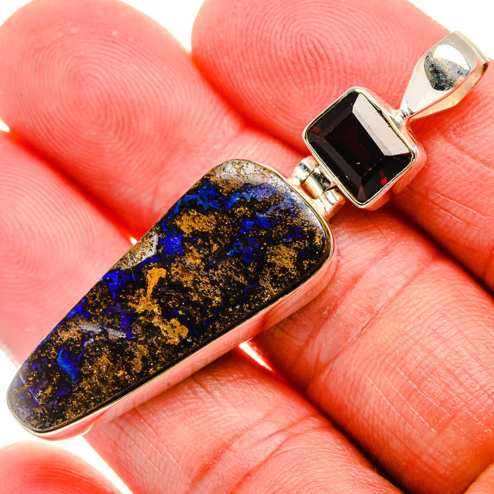 Boulder Opal, Garnet Pendant 2 1/4" (925 Sterling Silver) PD37887
