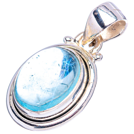Oval blue aquamarine pendant, .925 sterling silver bezel and polished hinged bail