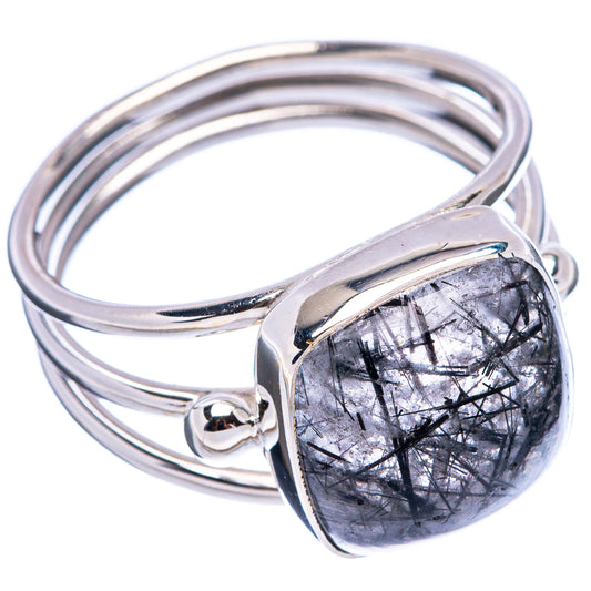 Sterling silver ring with bezel-set oval black tourmalinated quartz, size 8.75, side view