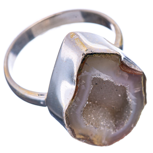 Sterling silver druzy ring, oval bezel with polished band and cut stone