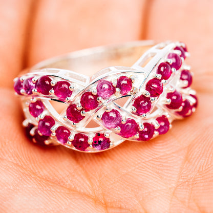 Burmese Ruby Cluster Ring Size 8 (.925 Sterling Silver)
